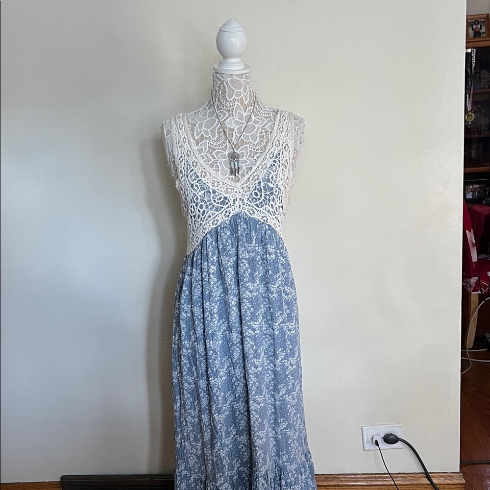 In Bloom Blue and White Floral Maxi Dress